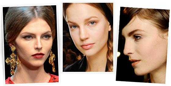 На фото модный макияж из коллеций Dolce and Gabbana, Valentino, Dries Van Noten