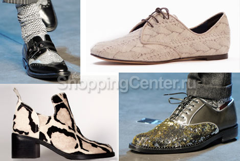 Модные тенденции . Модная женская обувь: лоуферы, дерби, оксфорды. Фото
