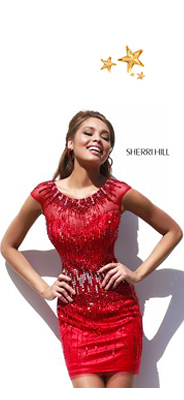 На фото новогоднее красное платье из коллекции Sherri Hill