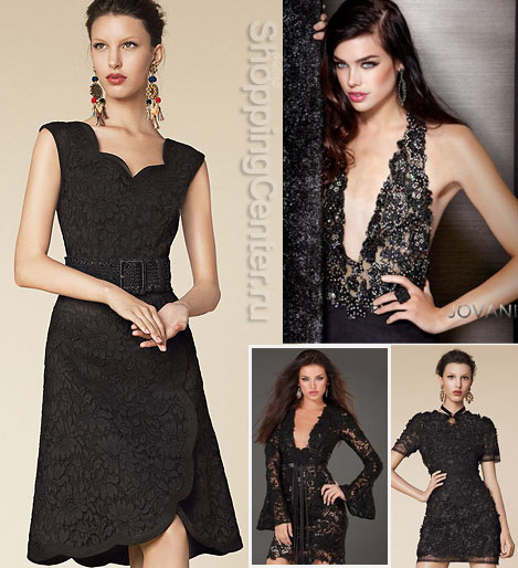 На фото кружевные черные платья из коллекций Dolce&Gabbana и Jovani