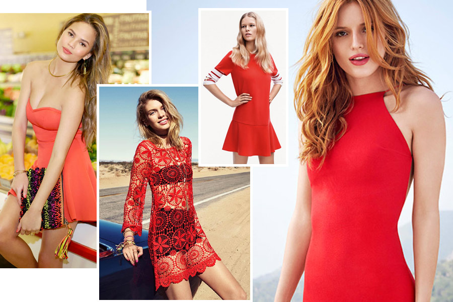 Разные стили красных платьев. Фото из коллекций Revolve, H&M, Mango, Boohoo