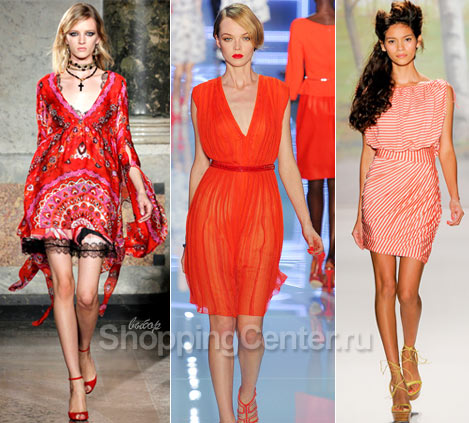 На фото модные красные платья из коллекций: Emilio Pucci, Christian Dior, Tracy Reese