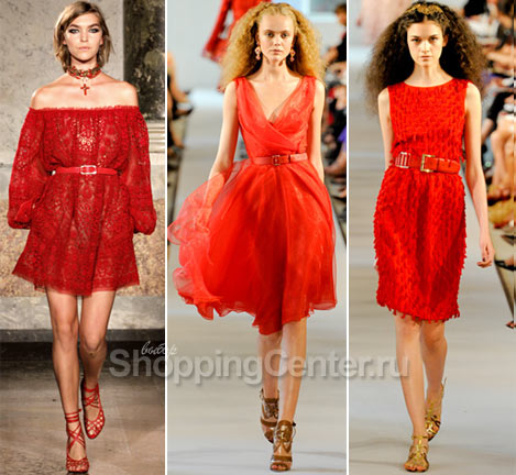 На фото модные красные платья 2023 из коллекций Emilio Pucci и Oscar de la Renta