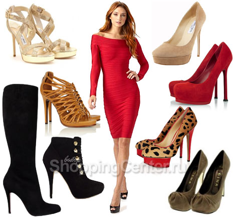 На фото: как подбирать обувь к красному платью