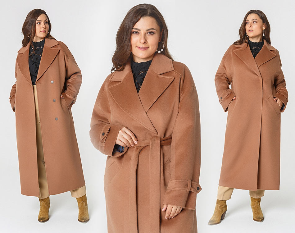 Женское длинное пальто большого размера
