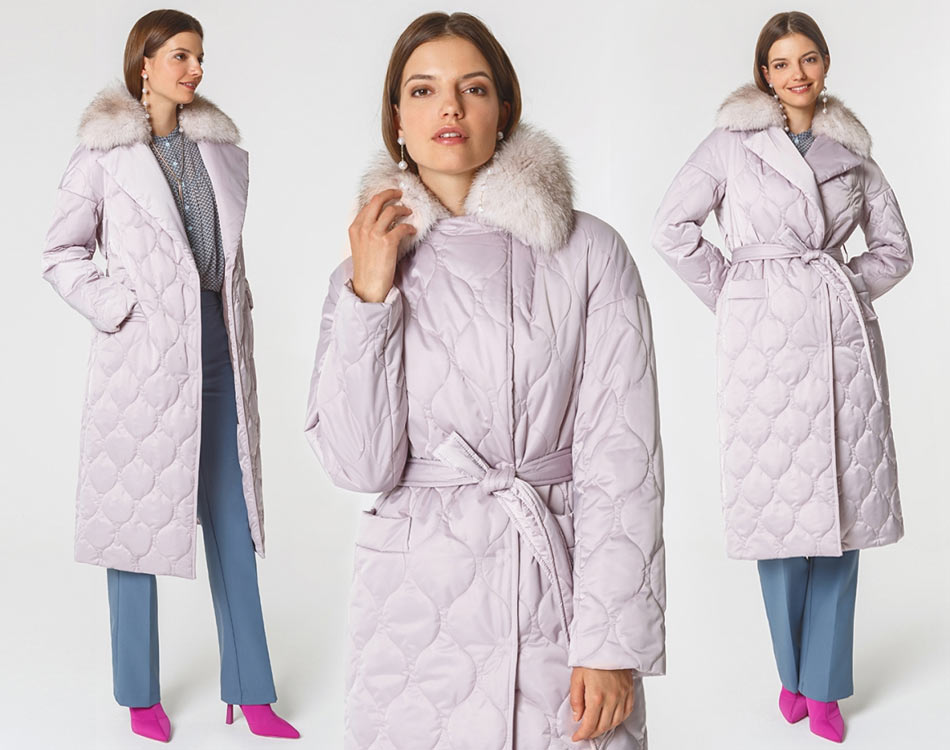 Женское стеганое пальто:КМ1033S Z розовый жемчуг