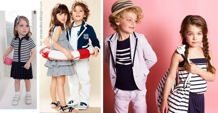 детская одежда для девочек и мальчиков в морском стиле: платье Giorgio Armani, платье D&G и "морской" костюм для мальчика D&G