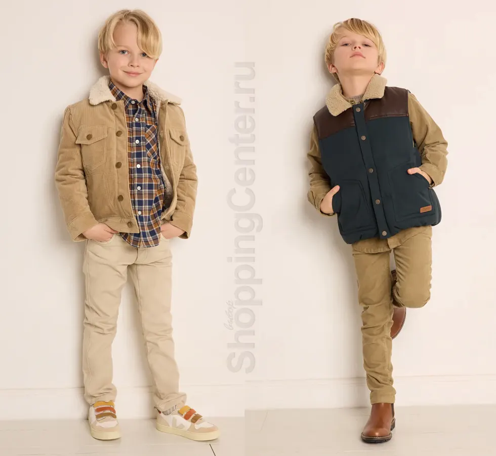 Мода для мальчиков. Вельветовая куртка, жилет, брюки, рубашка в клетку. Из коллекции Bonpoint