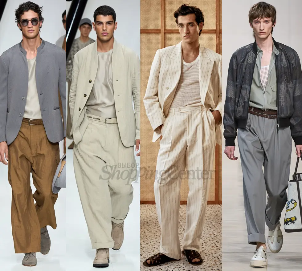 Мужская мода, весна - лето. Повседневные брюки из модных коллекций Todd Snyder, Giorgio Armani и Hermes